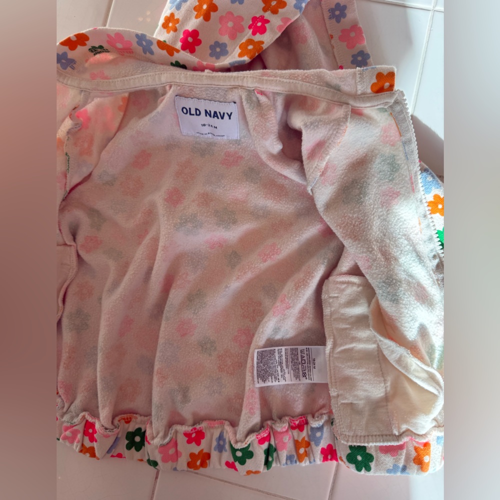 Old Navy Baby Girls Toddler Matching Floral Sweatsuit Set 18-24m Zip Hoodie - Picture 7 of 12